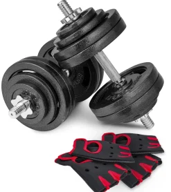 Hantle żeliwne strong Hop-Sport 2x30kg z rękawiczkami