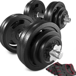 Hantle żeliwne strong Hop-Sport 2x30kg z rękawiczkami