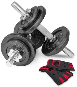 Hantle żeliwne strong Hop-Sport 2x10kg z rękawiczkami