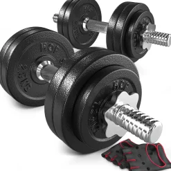 Hantle żeliwne strong Hop-Sport 2x15kg z rękawiczkami