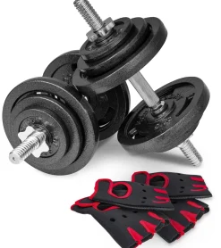 Hantle żeliwne strong Hop-Sport 2x20kg z rękawiczkami