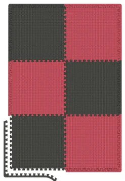 Mata puzzle EVA 1cm czarno/czerwona - 6 sztuk