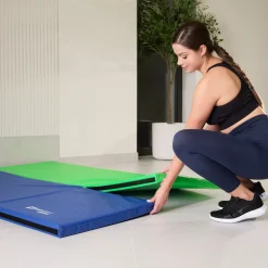 Materac gimnastyczny składany średnio twardy z rzepami 5cm - niebieski