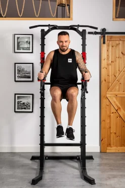 Poręcze treningowe HS-1018K z drążkiem i uchwytami pod sztangę