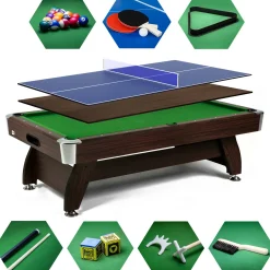 Stół bilardowy spływowy Vip Extra 9 FT brąz zielony z nakładką ping-pong blat