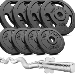 Zestaw obciążeń żeliwnych Strong 37kg z gryfem łamanym