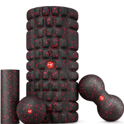 Zestaw piłeczek do masażu + roller i wałek do masażu czarno-czerwony